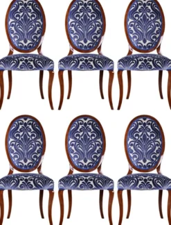 Casa Padrino Luxus Jugendstil Esszimmerstuhl 6er Set Blau / Creme / Braun 51 x 48 x H. 106 cm - Elegante Küchenstühle mit Muster - Barock & Jugendstil Esszimmer Möbel - Luxus Qualität