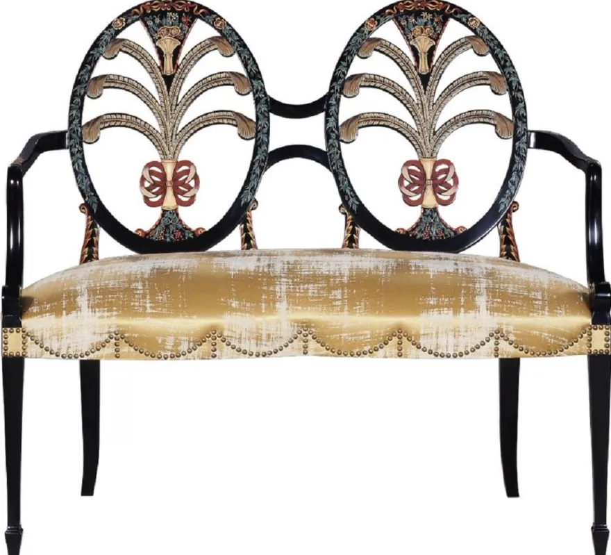Casa Padrino Luxus Jugendstil Sitzbank mit Armlehnen Gold / Schwarz - Handgefertigte Massivholz Bank - Barock & Jugendstil Wohnzimmer Möbel