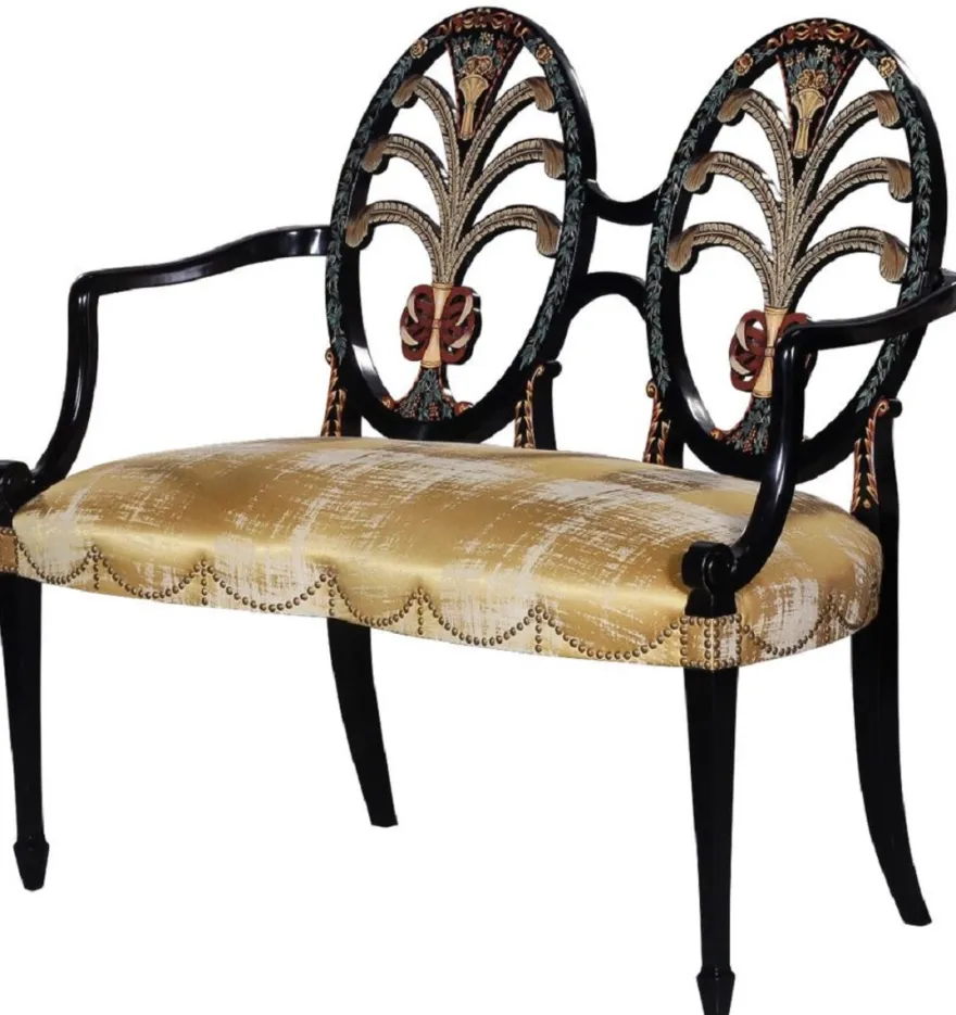 Casa Padrino Luxus Jugendstil Sitzbank mit Armlehnen Gold / Schwarz - Handgefertigte Massivholz Bank - Barock & Jugendstil Wohnzimmer Möbel