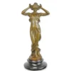 Casa Padrino Luxus Jugendstil Bronzefigur Nymphe im fließenden Gewand Bronze / Schwarz 12,9 x 14,7 x H. 34,3 cm - Bronze Skulptur mit Marmorsockel - Jugendstil Deko Figur - Frauen Skulptur