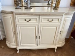Casa Padrino Luxus Jugendstil Sideboard Creme / Antik Messing 176 x 57,5 x H. 111 cm - Eleganter Massivholz Schrank mit 4 Türen und 2 Schubladen - Barock & Jugendstil Möbel