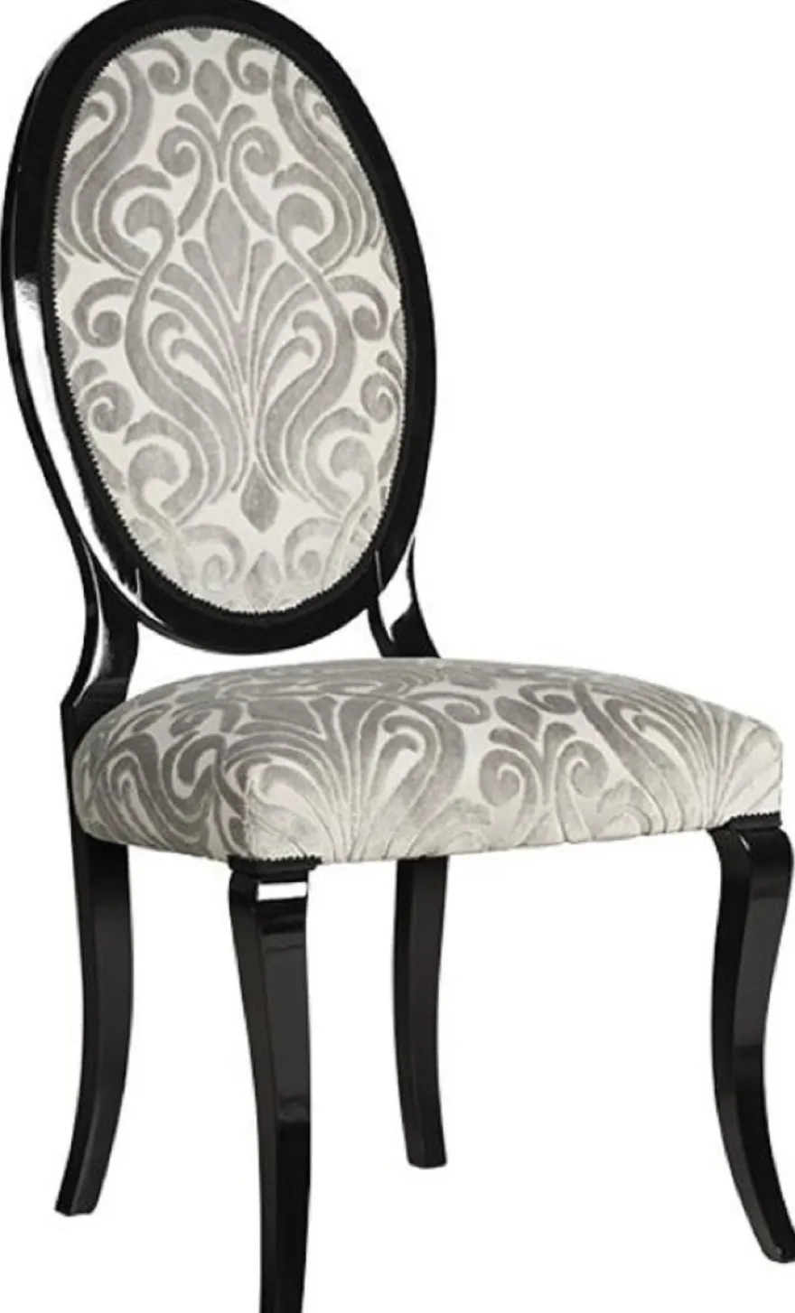 Casa Padrino Luxus Jugendstil Esszimmerstuhl 6er Set Grau / Schwarz 51 x 48 x H. 106 cm - Elegante Küchenstühle mit Muster - Barock & Jugendstil Esszimmer Möbel - Luxus Qualität