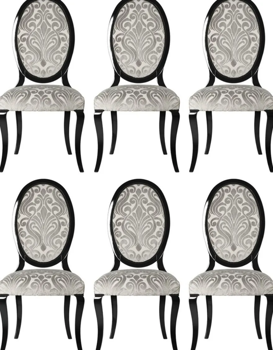 Casa Padrino Luxus Jugendstil Esszimmerstuhl 6er Set Grau / Schwarz 51 x 48 x H. 106 cm - Elegante Küchenstühle mit Muster - Barock & Jugendstil Esszimmer Möbel - Luxus Qualität