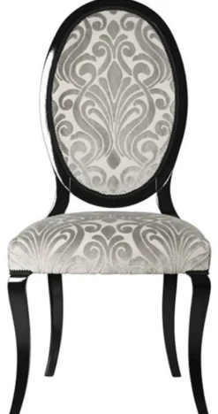 Casa Padrino Luxus Jugendstil Esszimmerstuhl 6er Set Grau / Schwarz 51 x 48 x H. 106 cm - Elegante Küchenstühle mit Muster - Barock & Jugendstil Esszimmer Möbel - Luxus Qualität