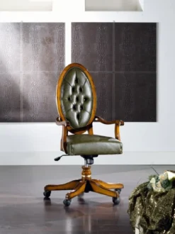 Casa Padrino Luxus Jugendstil Bürostuhl Vintage Grün / Braun 56 x 47 x H. 110-120 cm - Höhenverstellbarer Schreibtischstuhl mit Echtleder - Barock & Jugendstil Büro Möbel