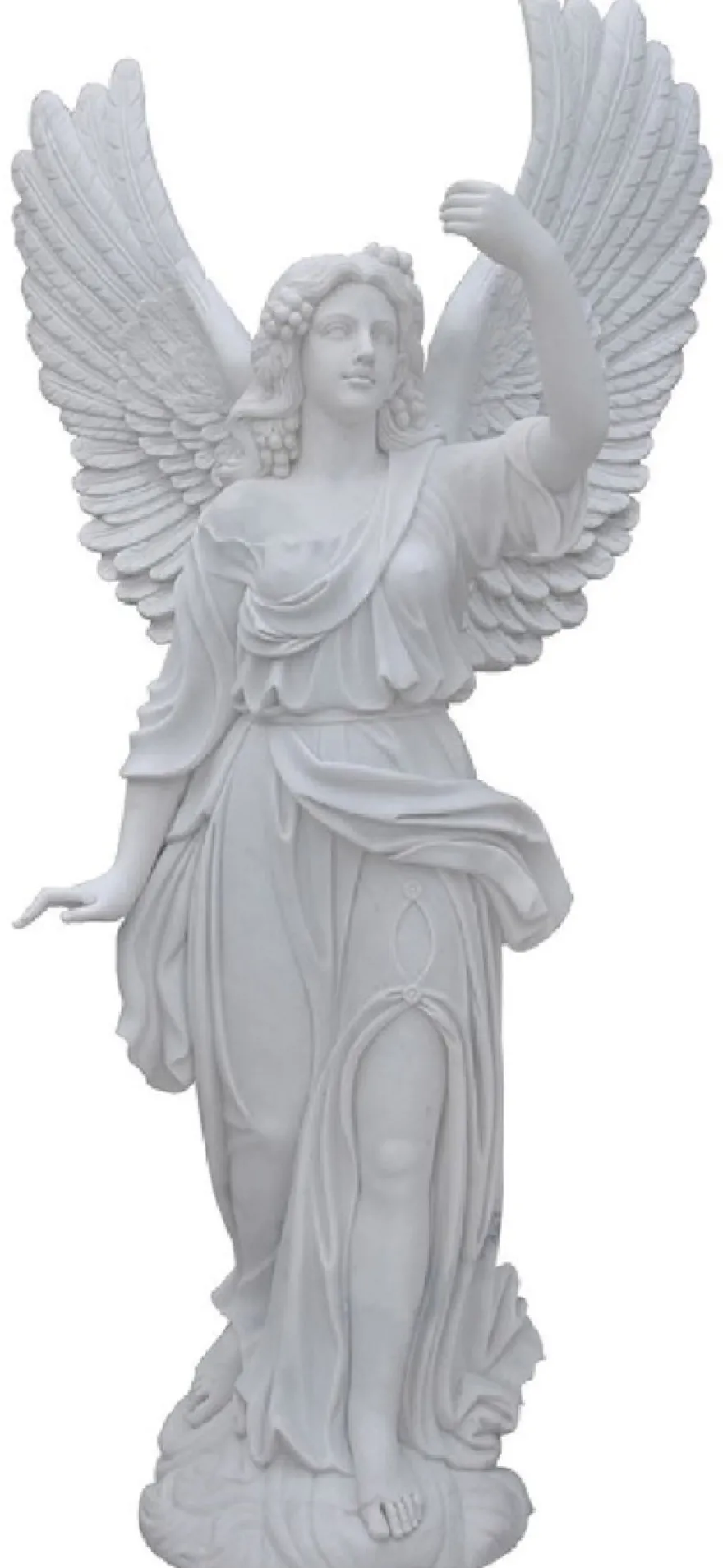 Casa Padrino Luxus Jugendstil Marmor Deko Skulptur Engel Weiß H. 215 cm - Prunkvolle Garten Marmor Deko Figur - Barock & Jugendstil Garten Marmor Deko Accessoires - Edel & Prunkvoll