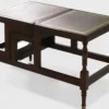 Casa Padrino Luxus Jugendstil Couchtisch Dunkelbraun / Grün / Gold - Ausklappbare Massivholz Bibliothekstreppe mit Echtleder - Jugendstil Wohnzimmer Möbel - Edel & Prunkvoll