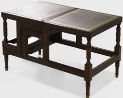 Casa Padrino Luxus Jugendstil Couchtisch Dunkelbraun / Grün / Gold - Ausklappbare Massivholz Bibliothekstreppe mit Echtleder - Jugendstil Wohnzimmer Möbel - Edel & Prunkvoll
