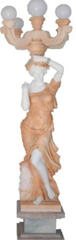 Casa Padrino Luxus Jugendstil Marmor Außenstehleuchte Skulptur Dame Beige / Weiß H. 240 cm - Wetterbeständige Garten & Terrassen Leuchte - Barock & Jugendstil Deko Accessoires