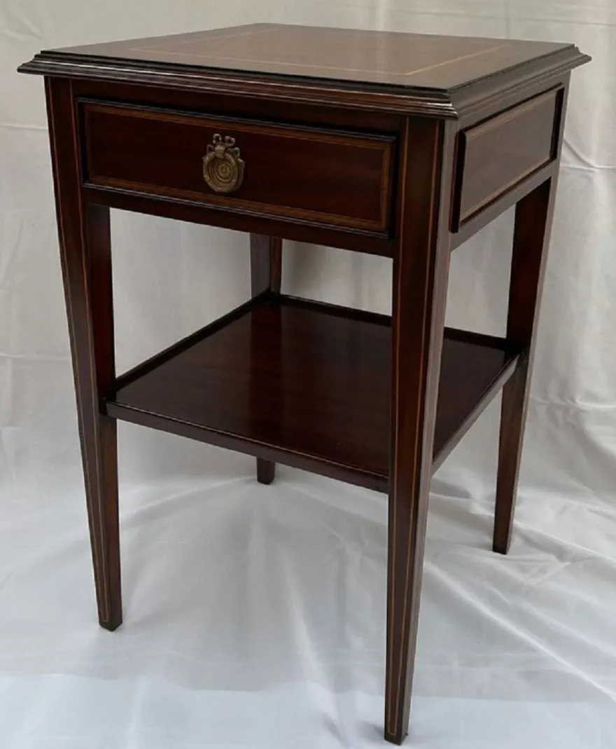 Casa Padrino Luxus Jugendstil Mahagoni Beistelltisch mit Schublade Braun 40 x 40 x H. 61 cm - Massivholz Nachttich - Barock & Jugendstil Möbel
