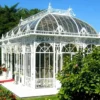 Casa Padrino Luxus Jugendstil Gartenhaus Weiß 856 x 456 x H. 516 cm - Schmiedeeisen Garten Pavillon - Gewächshaus - Edel & Prunkvoll