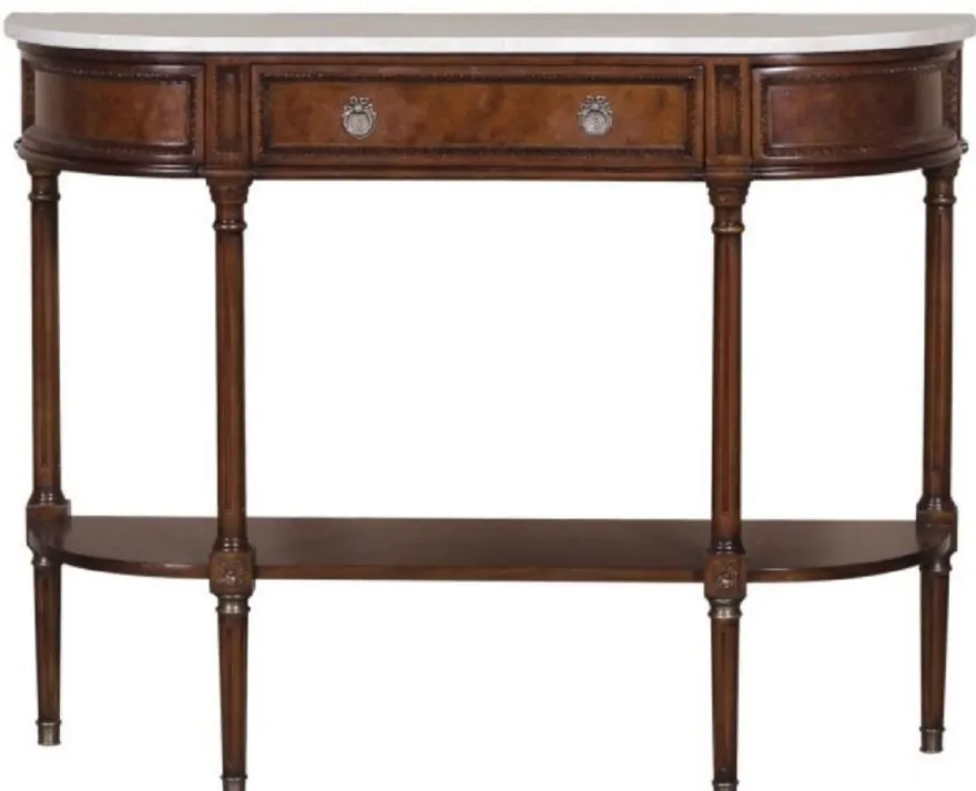 Casa Padrino Luxus Jugendstil Mahagoni Konsole mit Marmorplatte Dunkelbraun / Weiß 114 x 40 x H. 88 cm - Luxus Qualität