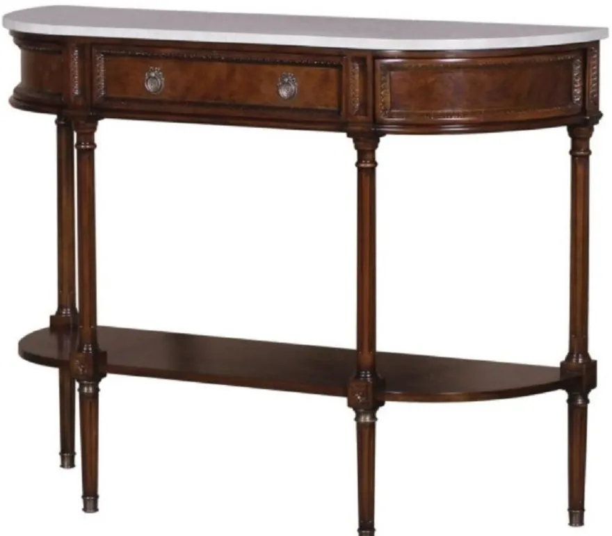 Casa Padrino Luxus Jugendstil Mahagoni Konsole mit Marmorplatte Dunkelbraun / Weiß 114 x 40 x H. 88 cm - Luxus Qualität