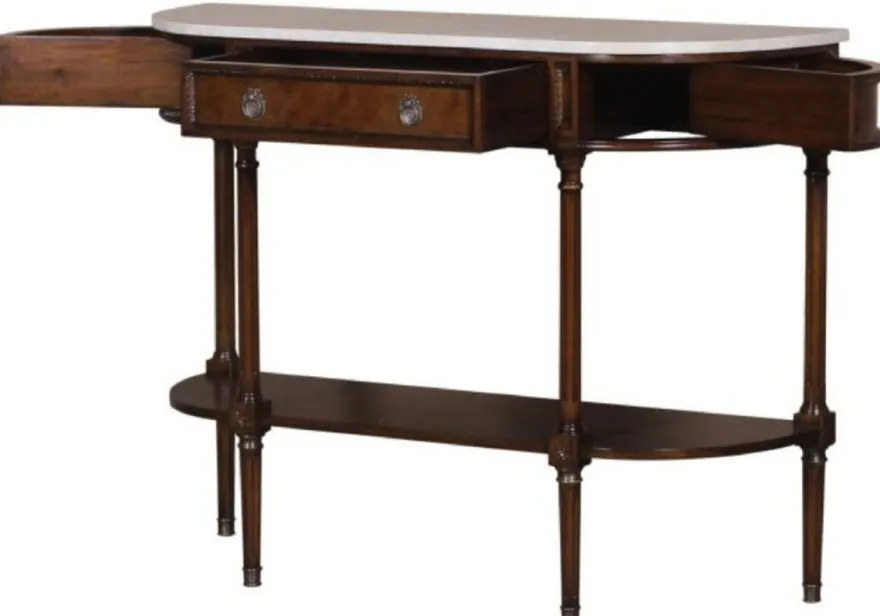 Casa Padrino Luxus Jugendstil Mahagoni Konsole mit Marmorplatte Dunkelbraun / Weiß 114 x 40 x H. 88 cm - Luxus Qualität