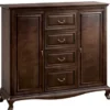 Casa Padrino Luxus Jugendstil Wohnzimmerschrank Dunkelbraun 148,3 x 45,6 x H. 133,2 cm - Massivholz Schrank mit 2 Türen und 4 Schubladen