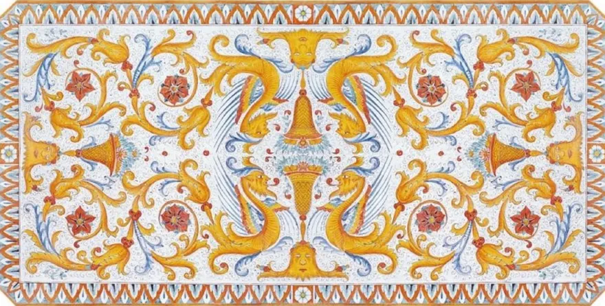 Casa Padrino Luxus Jugendstil Esstisch Mehrfarbig / Schwarz - Handgefertigter Gartentisch mit handbemalter Tischplatte und Metallgestell - Garten Terrassen Esszimmer Möbel