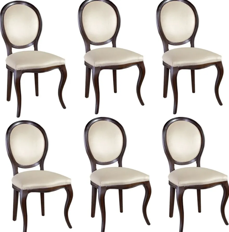 Casa Padrino Luxus Jugendstil Esszimmer Set Dunkelbraun / Cremefarben 51 x 44 x H. 99 cm - 6 Esszimmerstühle - Esszimmermöbel