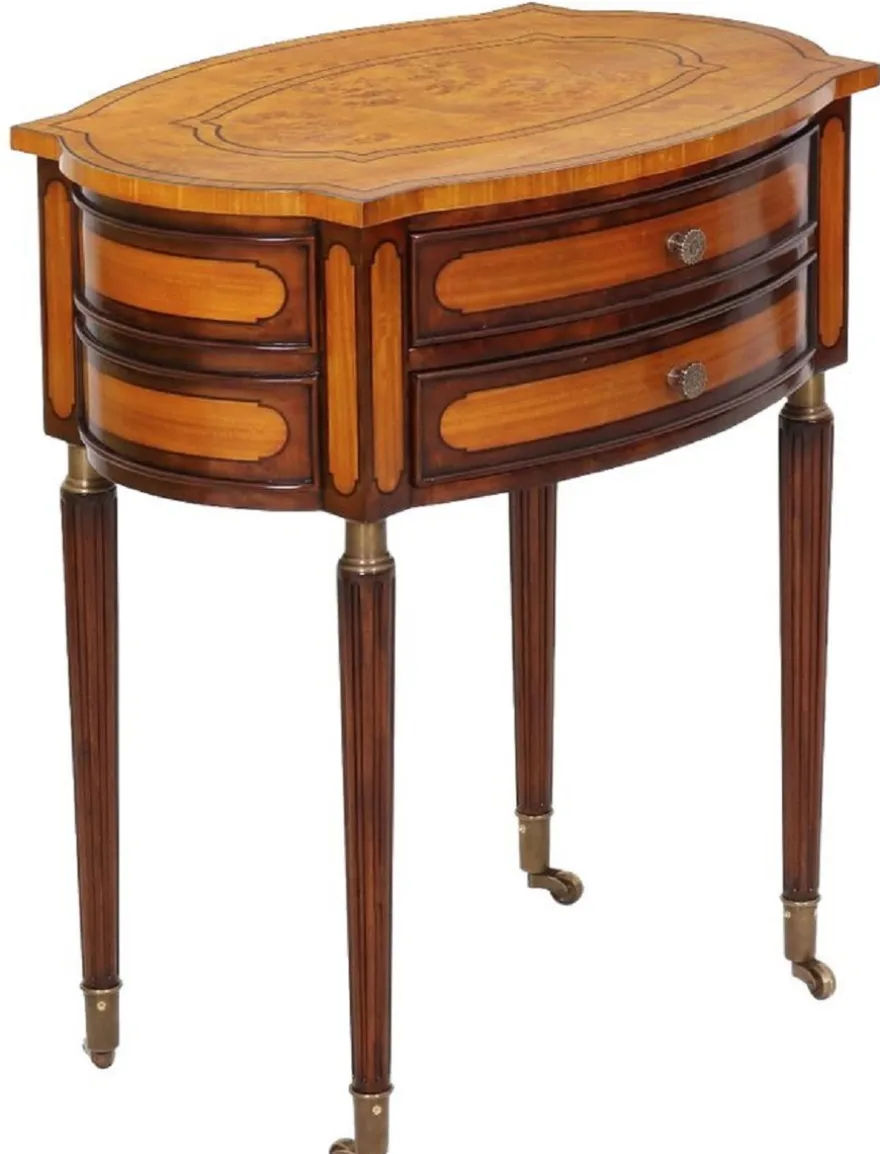 Casa Padrino Luxus Jugendstil Nachtkommode Hellbraun / Dunkelbraun - Eleganter Massivholz Nachttisch mit 2 Schubladen und Rollen - Barock & Jugendstil Schlafzimmer Möbel