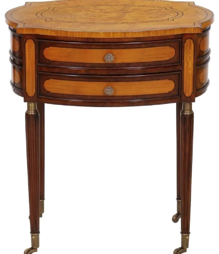Casa Padrino Luxus Jugendstil Nachtkommode Hellbraun / Dunkelbraun - Eleganter Massivholz Nachttisch mit 2 Schubladen und Rollen - Barock & Jugendstil Schlafzimmer Möbel