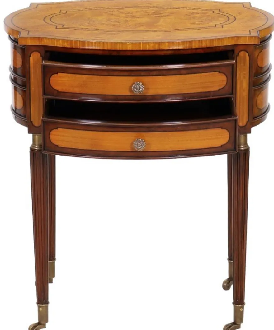 Casa Padrino Luxus Jugendstil Nachtkommode Hellbraun / Dunkelbraun - Eleganter Massivholz Nachttisch mit 2 Schubladen und Rollen - Barock & Jugendstil Schlafzimmer Möbel
