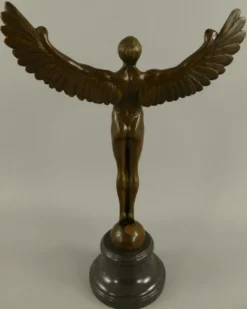 Casa Padrino Luxus Jugendstil Deko Skulptur Icarus Bronze / Schwarz 27 x 12 x H. 40 cm - Bronze Figur mit Marmorsockel - Barock & Jugendstil Bronze Skulpturen