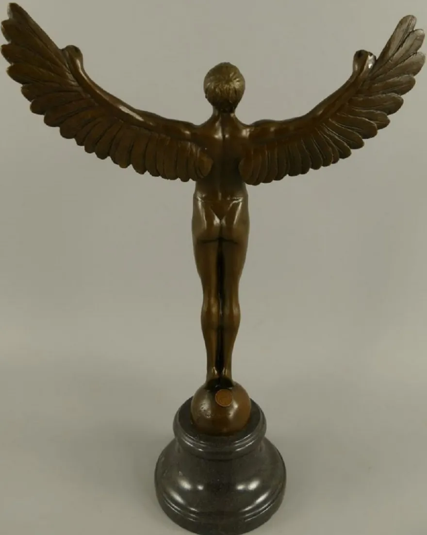 Casa Padrino Luxus Jugendstil Deko Skulptur Icarus Bronze / Schwarz 27 x 12 x H. 40 cm - Bronze Figur mit Marmorsockel - Barock & Jugendstil Bronze Skulpturen