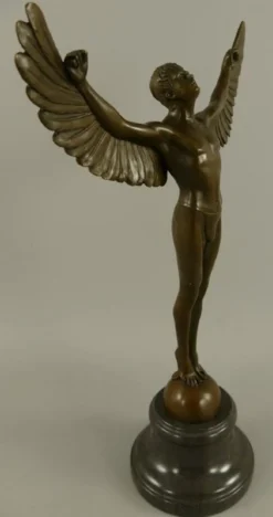 Casa Padrino Luxus Jugendstil Deko Skulptur Icarus Bronze / Schwarz 27 x 12 x H. 40 cm - Bronze Figur mit Marmorsockel - Barock & Jugendstil Bronze Skulpturen