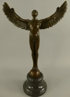 Casa Padrino Luxus Jugendstil Deko Skulptur Icarus Bronze / Schwarz 27 x 12 x H. 40 cm - Bronze Figur mit Marmorsockel - Barock & Jugendstil Bronze Skulpturen