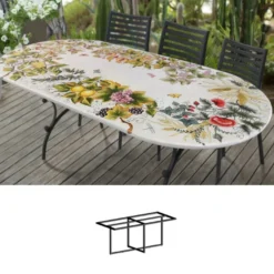 Casa Padrino Luxus Jugendstil Gartentisch Früchtekranz 200 × 100 cm - Ovaler Esstisch aus handbemaltem Lavastein - Gastronomie Möbel - Made in Italy