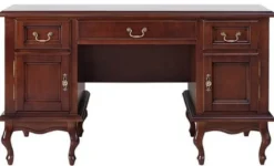 Casa Padrino Luxus Jugendstil Schreibtisch Dunkelbraun 160 x 79 x H. 80 cm - Massivholz Bürotisch mit 3 Schubladen und 2 Türen - Jugendstil Massivholz Büro Möbel