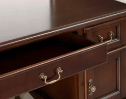 Casa Padrino Luxus Jugendstil Schreibtisch Dunkelbraun 160 x 79 x H. 80 cm - Massivholz Bürotisch mit 3 Schubladen und 2 Türen - Jugendstil Massivholz Büro Möbel