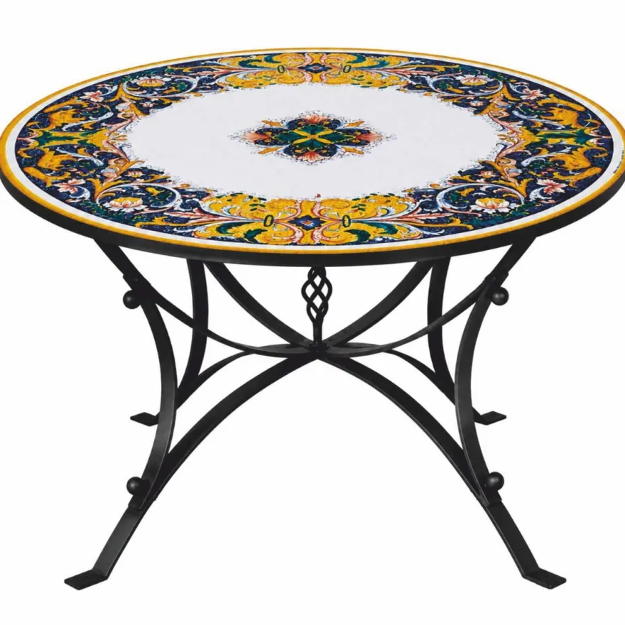 Casa Padrino Luxus Jugendstil Esstisch Weiß / Bunt / Schwarz Ø 140 cm - Runder Gartentisch - Gastronomie Möbel - Made in Italy