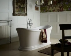 Casa Padrino Luxus Jugendstil Acryl Badewanne Weiß 177,5 x 88,5 x H. 74,5 cm - Gebogene freistehende Retro Antik Badewanne - Barock & Jugendstil Badezimmer Möbel