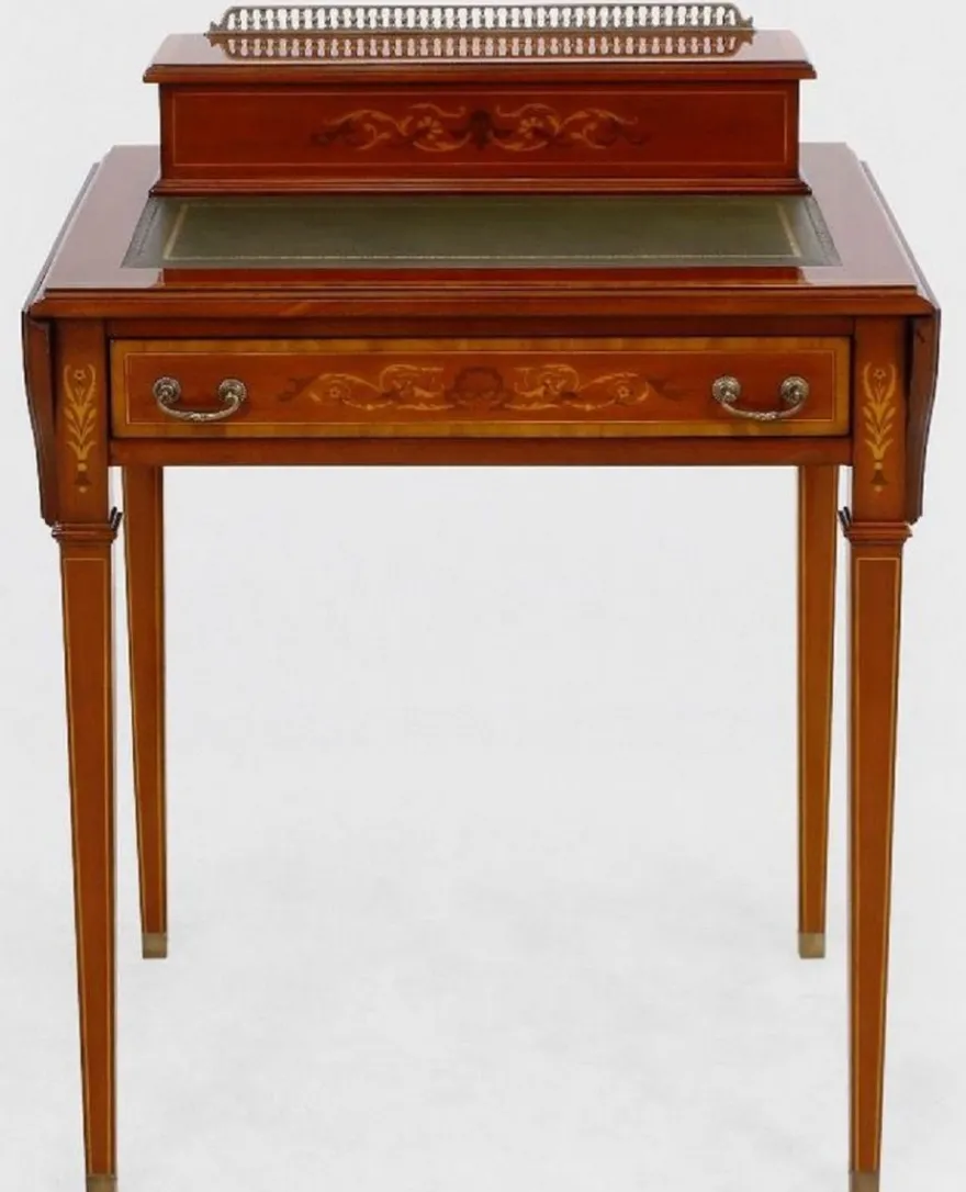 Casa Padrino Luxus Jugendstil Sekretär Braun / Grün - Handgefertigter Massivholz Schreibtisch - Barock & Jugendstil Büro Möbel