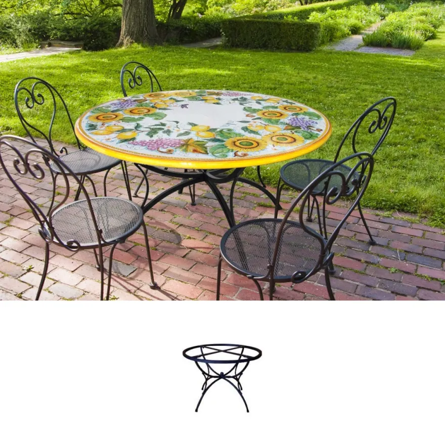 Casa Padrino Luxus Jugendstil Gartentisch Trauben, Zitronen und Sonnenblumen Ø 120 cm - Runder Esstisch aus handbemaltem Lavastein - Gastronomie Möbel - Made in Italy