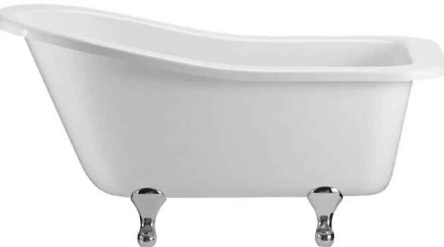 Casa Padrino Luxus Jugendstil Badewanne Weiß / Silber 150 x 75 x H. 78 cm - Freistehende Retro Acryl Badewanne - Retro Badezimmer Möbel