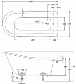 Casa Padrino Luxus Jugendstil Badewanne Weiß / Silber 150 x 75 x H. 78 cm - Freistehende Retro Acryl Badewanne - Retro Badezimmer Möbel
