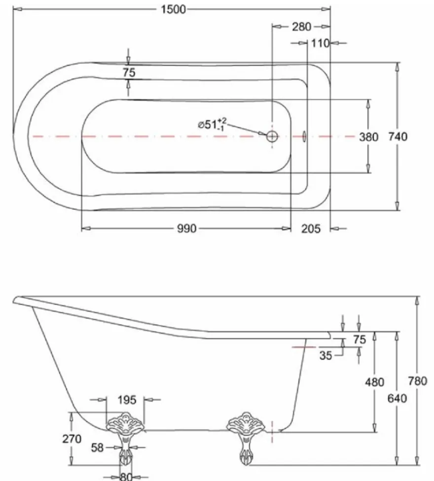 Casa Padrino Luxus Jugendstil Badewanne Weiß / Silber 150 x 75 x H. 78 cm - Freistehende Retro Acryl Badewanne - Retro Badezimmer Möbel