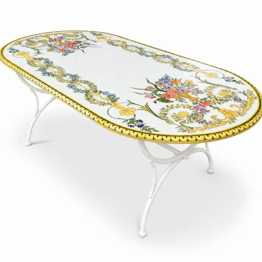 Casa Padrino Luxus Jugendstil Gartentisch Weiß / Bunt / Weiß 200 cm - Made in Italy