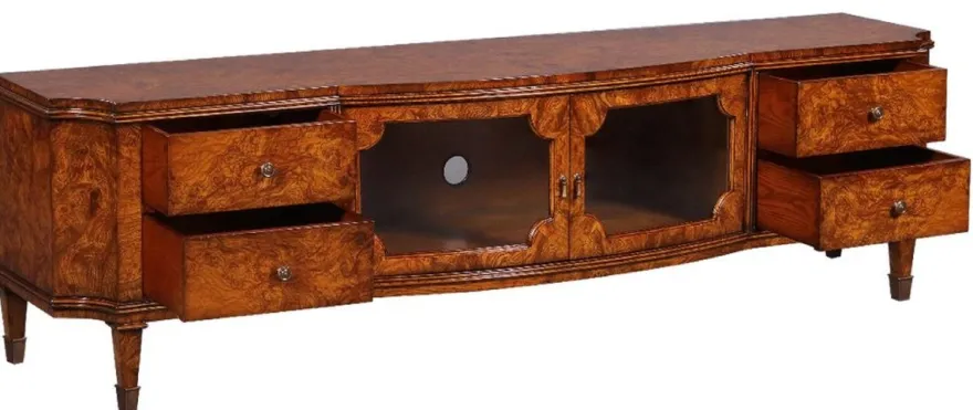 Casa Padrino Luxus Jugendstil TV Schrank Braun 198 x 49 x H. 55 cm - Edler Massivholz Fernsehschrank - Wohnzimmer Schrank - Barock & Jugendstil Wohnzimmer Möbel