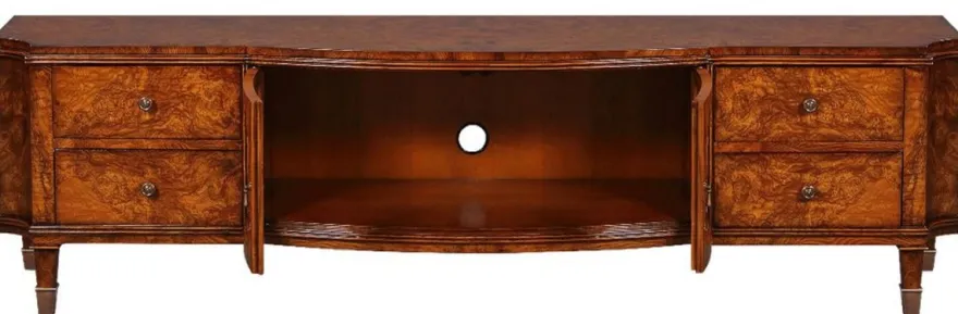 Casa Padrino Luxus Jugendstil TV Schrank Braun 198 x 49 x H. 55 cm - Edler Massivholz Fernsehschrank - Wohnzimmer Schrank - Barock & Jugendstil Wohnzimmer Möbel
