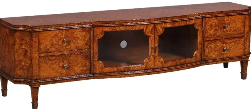 Casa Padrino Luxus Jugendstil TV Schrank Braun 198 x 49 x H. 55 cm - Edler Massivholz Fernsehschrank - Wohnzimmer Schrank - Barock & Jugendstil Wohnzimmer Möbel