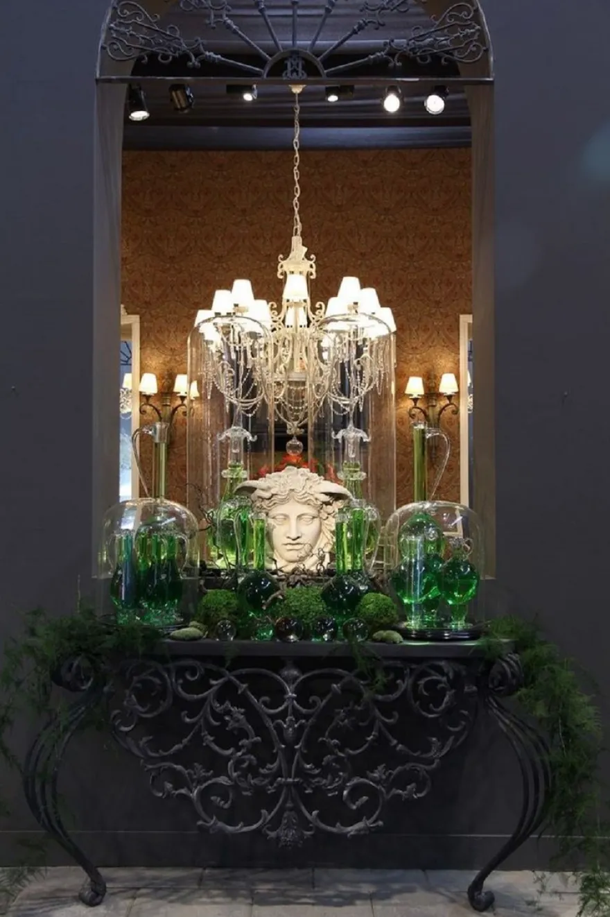 Casa Padrino Luxus Jugendstil Konsole Grau 150 x 45 x H. 90 cm - Handgefertigter Schmiedeeisen Konsolentisch mit Metall Tischplatte - Wohnzimmer Garten Terrassen Möbel