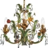 Casa Padrino Luxus Jugendstil Kristall Kronleuchter Rosen & Blumen Grün / Mehrfarbig Ø 60 x H. 60 cm - Barock & Jugendstil Wohnzimmer Kronleuchter