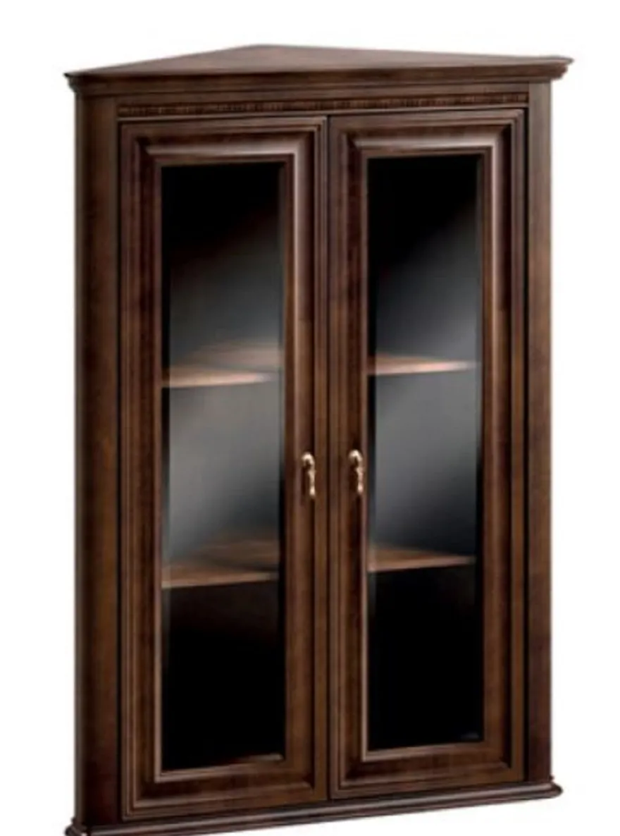 Casa Padrino Luxus Jugendstil Eckhängeschrank mit 2 Glastüren Dunkelbraun 82 x 52,1 x H. 111,6 cm - Wohnzimmermöbel