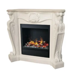 Casa Padrino Luxus Jugendstil Kamin Cremeweiß mit LED Wasserdampf Kamineinsatz 118 x 43 x H. 111 cm - Luxus Elektrokamin mit Dampffunktion