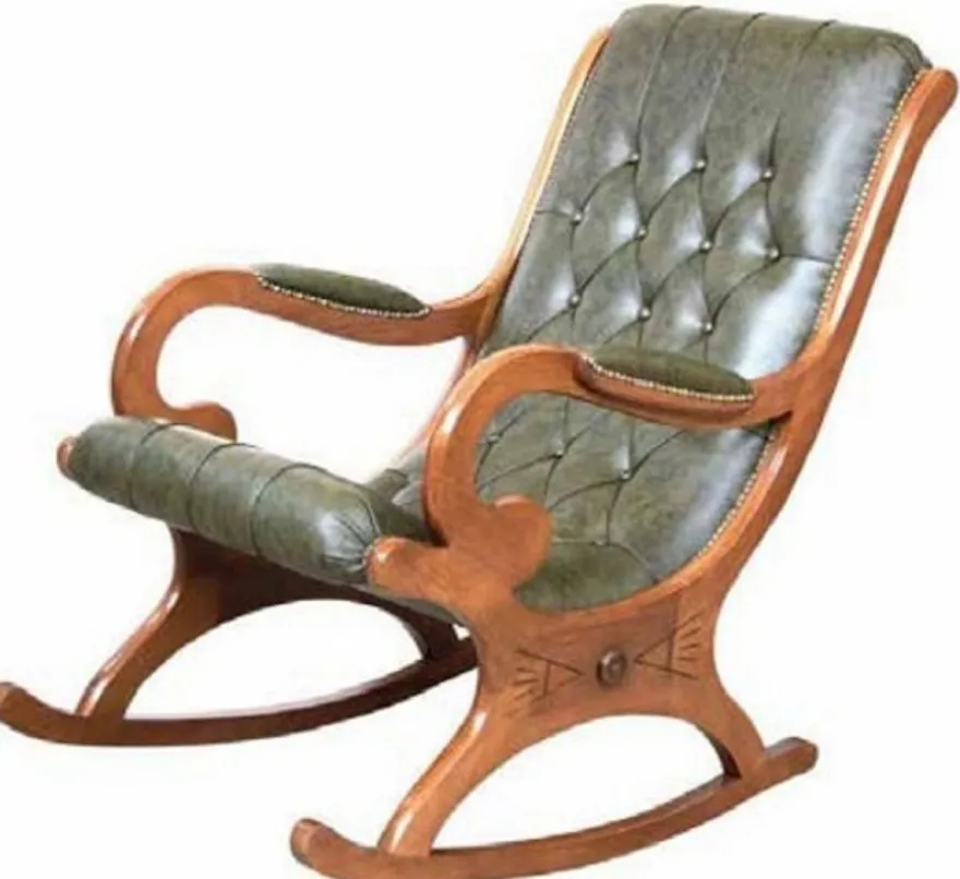 Casa Padrino Luxus Jugendstil Schaukelsessel Grün / Braun - Handgefertigter Kunstleder Schaukelstuhl mit Armlehnen - Barock & Jugendstil Wohnzimmer & Büro Möbel - Luxus Qualität - Made in Italy