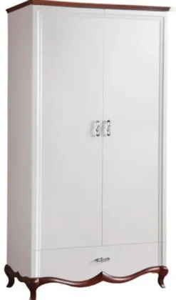 Casa Padrino Luxus Jugendstil Schlafzimmerschrank Hochglanz Weiß / Braun 114 x 62,5 x H. 209,5 cm - Massivholz Kleiderschrank mit 2 Türen und Schublade - Schlafzimmer Möbel