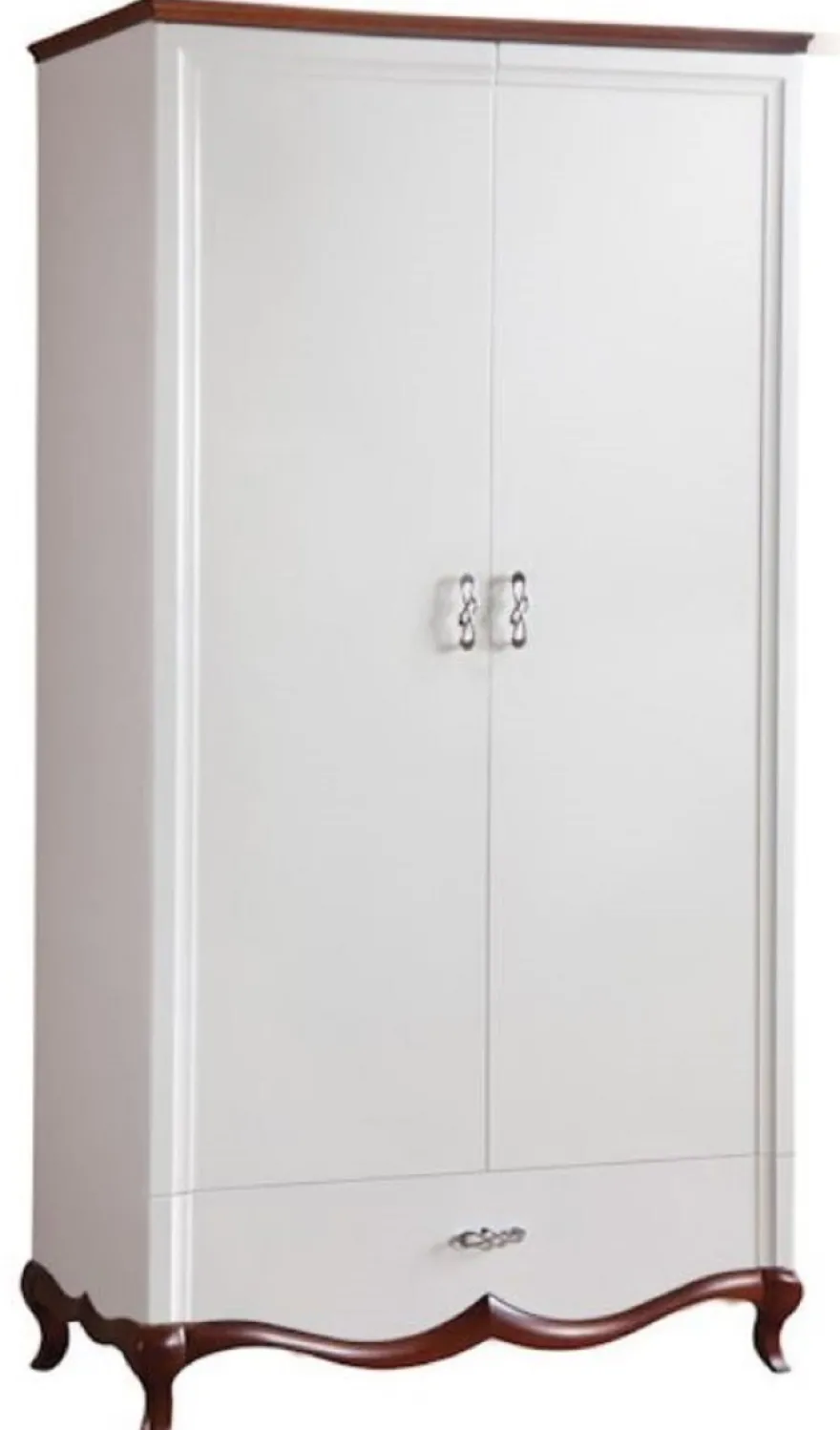 Casa Padrino Luxus Jugendstil Schlafzimmerschrank Hochglanz Weiß / Braun 114 x 62,5 x H. 209,5 cm - Massivholz Kleiderschrank mit 2 Türen und Schublade - Schlafzimmer Möbel