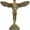 Casa Padrino Luxus Jugendstil Deko Skulptur Engel Bronze / Schwarz 56,7 x 22 x H. 60,6 cm - Bronze Figur mit Marmorsockel - Barock & Jugendstil Bronze Skulpturen